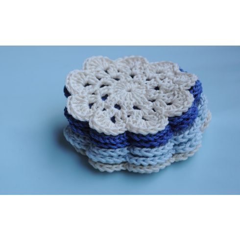 Horgolt poháralátét szett 6 darabos - kékes