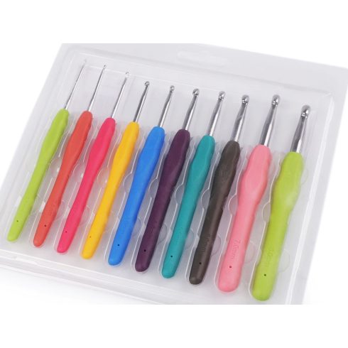 Színes nyelű horgolótűkészlet - 10 darabos